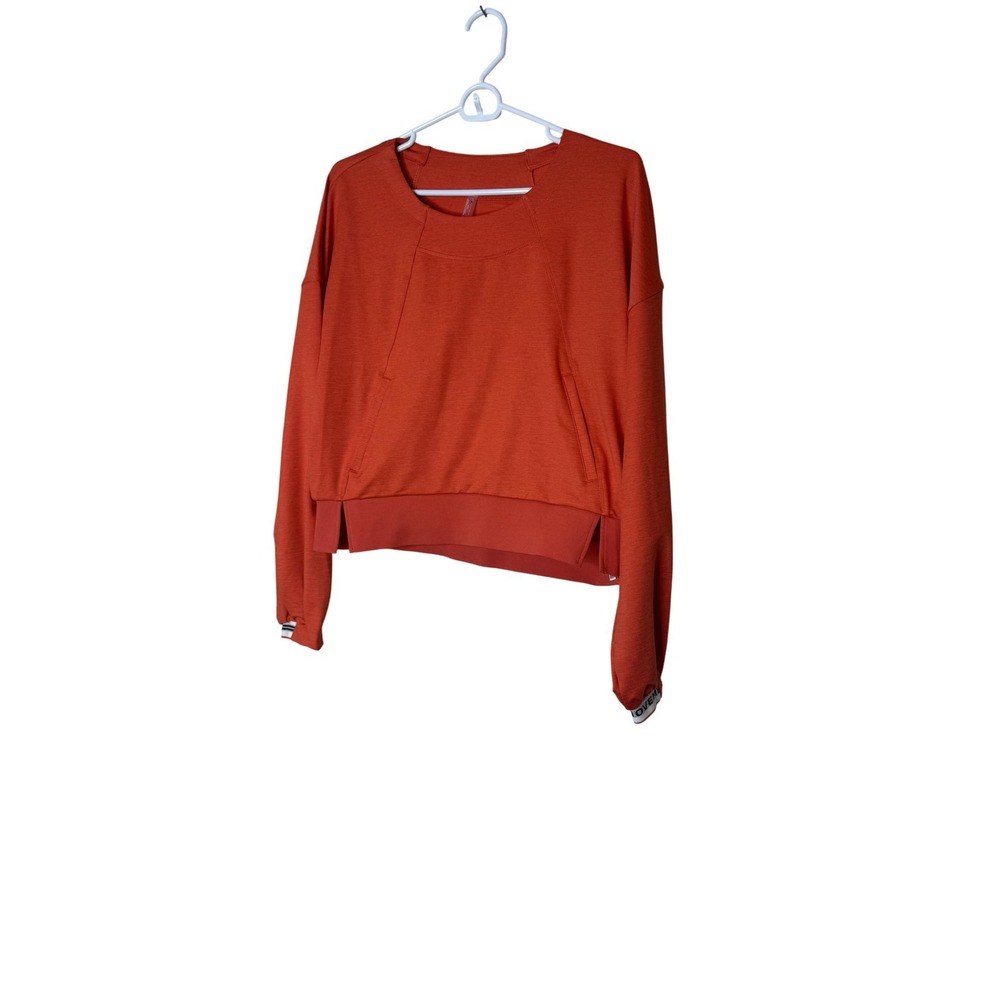 FP Movement Sweatshirt Womens XS Orange Crewneck Elastic Hem Pockets Crop